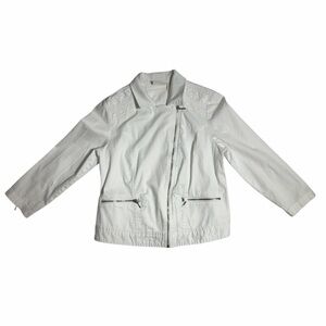 Chico's White Denim Moto Jacket Knit Lace Shoulders Zippers Size 1P